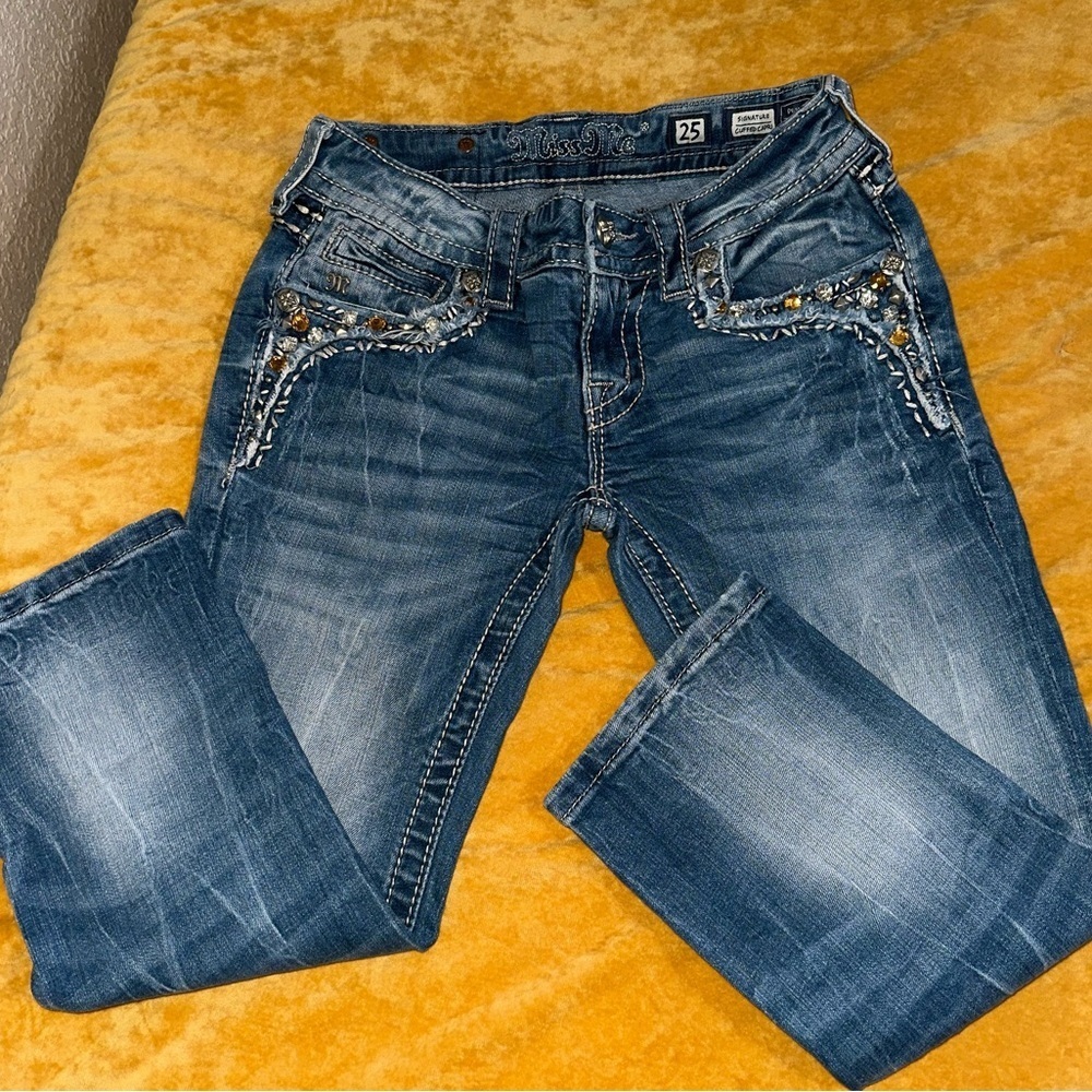 Miss Me Women's Blue Cuffef Capri with Embellished Pockets - Picture 3 of 9